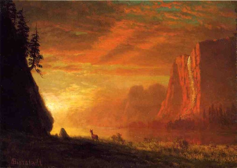 Albert Bierstadt Deer at Sunset